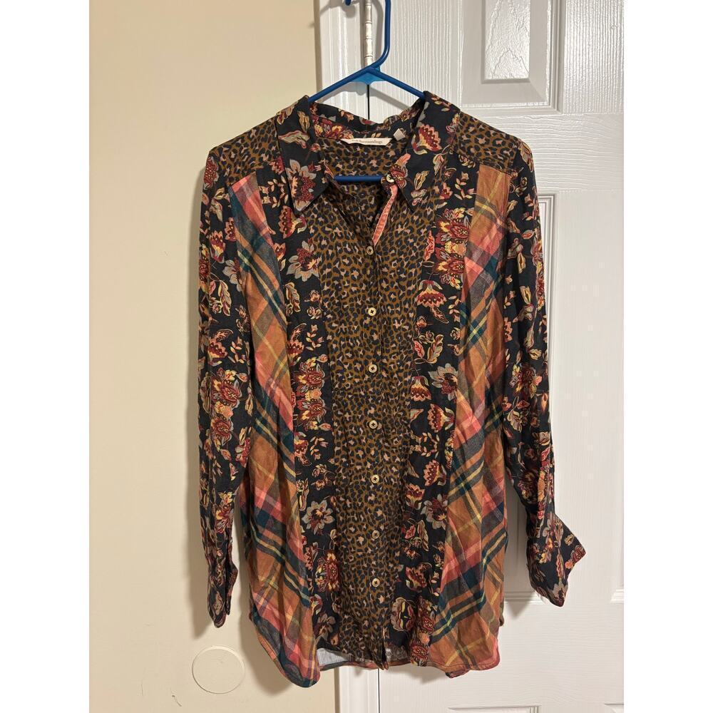 Soft surroundings icon mixed print shirt blouse top animal print sz M